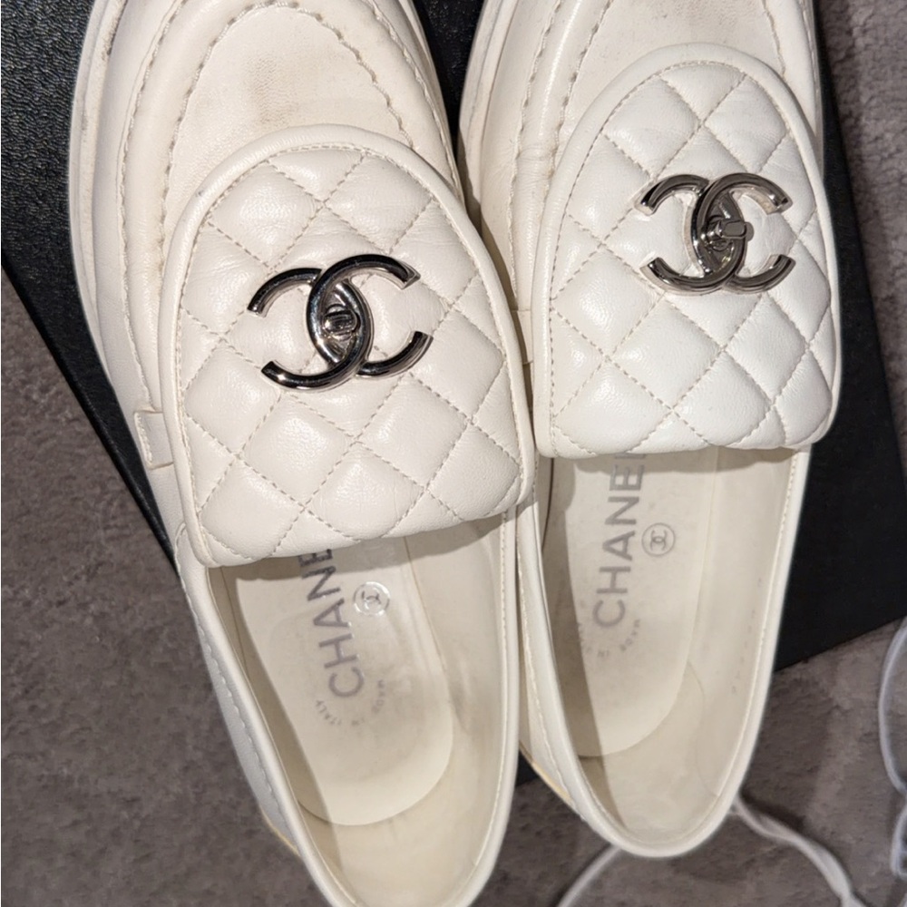 CHANEL Women's Cream Quilted Loafers